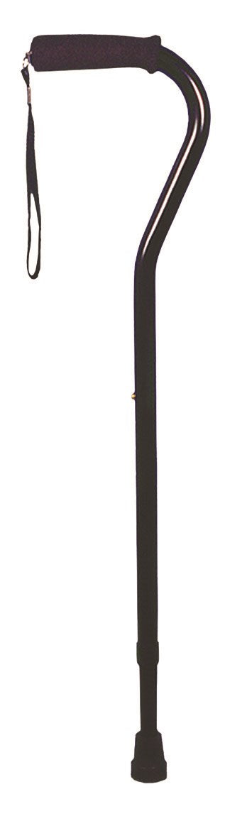 Deluxe Black Adjustable Offset Cane with Comfort Grip and Wrist Strap