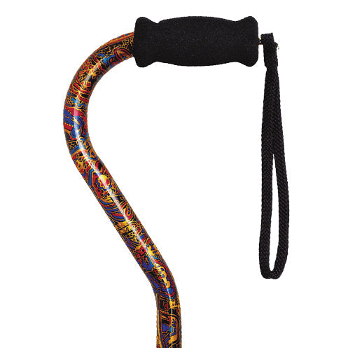 Offset Aluminum Cane with Paisley Design, Hypalon Grip, Adjustable Height 31-40", 300 lb Capacity