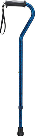 Blue Crackle Offset Cane with Gel Grip - Adjustable Aluminum Walking Cane