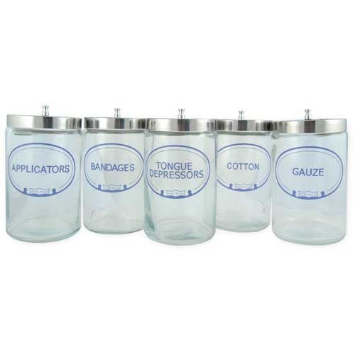 Labeled Glass Sundry Jars - Physician Supplies Set/5 - 7 x 4.25