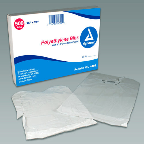 Disposable Poly Bibs with Crumb Pocket, 16x24 Inches, 500 Count