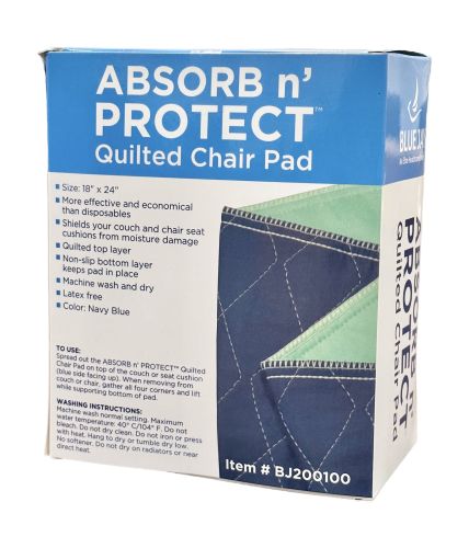 Blue Jay Reusable Absorbent Chair Pad 18 x 24 Navy Blue, 2-Pack