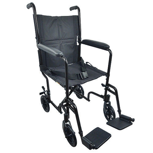 ROLL WITH ME 19" Lightweight Aluminum Transport Wheelchair, Black