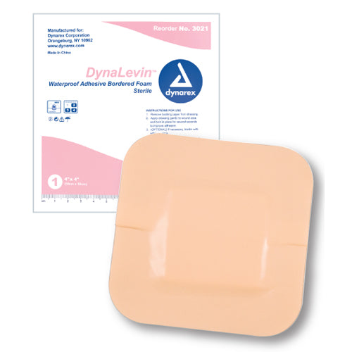 DynaLevin 4x4 Waterproof Bordered Foam Dressing - High Absorbency, 10 Count