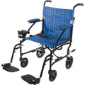 Fly-Lite Lightweight Transport Wheelchair, Black Plaid, 300 lb Capacity, 19" Seat