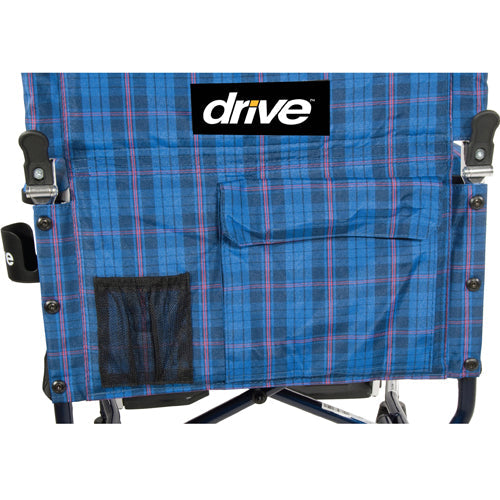 Fly-Lite Lightweight Transport Wheelchair, Black Plaid, 300 lb Capacity, 19" Seat