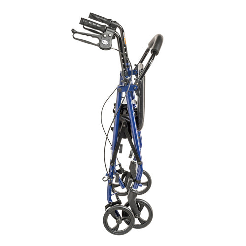 Blue Steel Rollator Walker with 6" Wheels, Padded Seat, and Adjustable Height