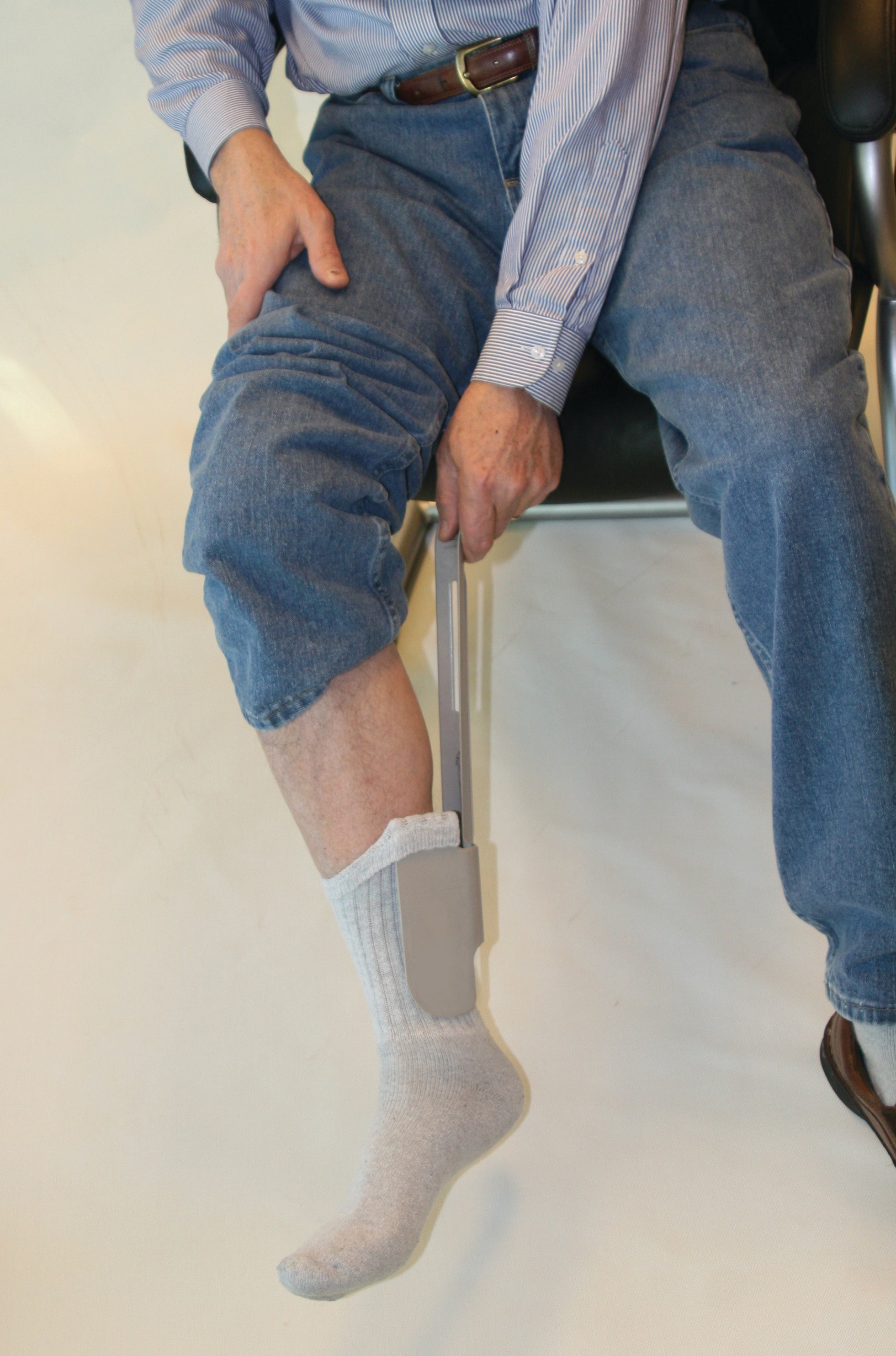 Sock Aid Device with Long Handle and Shoehorn - Easy Dressing Aid for Weak Hands