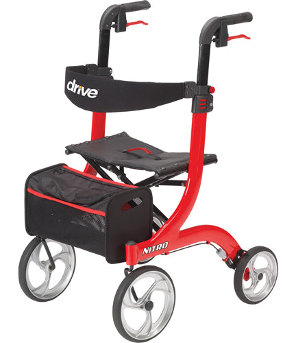 Nitro Rollator, Red, with 10" Casters, Euro-Style Folding Mobility Walker