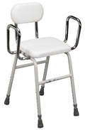 Adjustable Height Kitchen Stool with Arms - Chrome, Padded Seat, 300 lb Capacity
