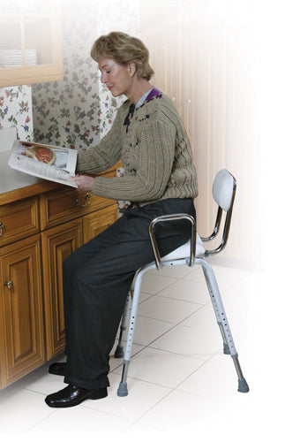 Adjustable Height Kitchen Stool with Arms - Chrome, Padded Seat, 300 lb Capacity