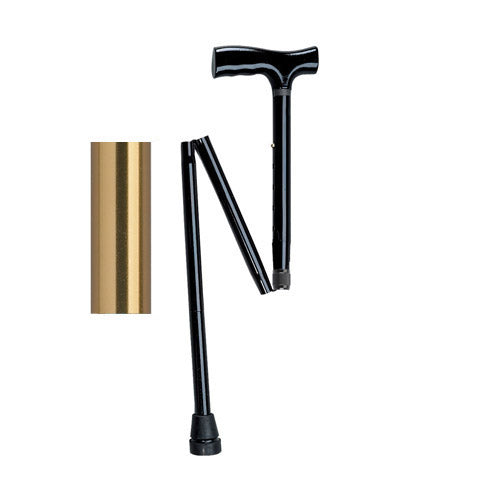Folding Cane with Wood Pistol Grip, Adjustable Height 32"-37", Bronze
