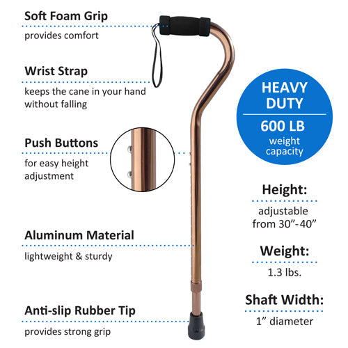 Bariatric Aluminum Cane - 600 lb Capacity, Bronze, Adjustable Height