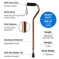 Bariatric Aluminum Cane - 600 lb Capacity, Bronze, Adjustable Height