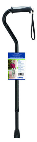 Offset Aluminum Cane with Gel Grip, Adjustable Height, Wrist Strap, Black