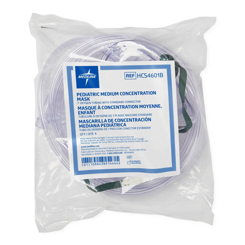 Pediatric Oxygen Mask with 7' Tubing - Medium Concentration - Soft Vinyl, Adjustable Fit