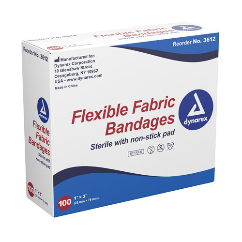 Flexible Fabric Bandages 3 x 3 Inch, Wing Design, 50 Count Box - Latex-Free Wound Protection