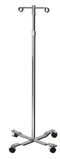 Adjustable Height IV Pole Stand with 2 Hooks & 4-Leg Weighted Base