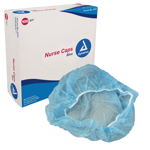 Blue Surgical Caps 21 Inch - Bx/100 - Spunbond Polypropylene, Soft Elastic Headband