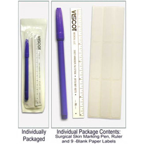 Sterile Skin Marking Pen with Gentian Violet Ink, 9 Labels & Flexible Ruler - Physician Supplies