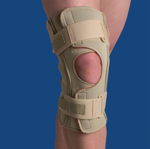 Hinged Knee Brace Dual Pivot Beige Large - Open Wrap Support for Post-Op Recovery