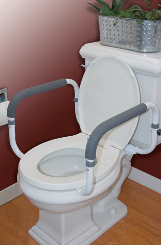 Adjustable Toilet Support Rail with Cushioned Grips - 300 lbs Capacity