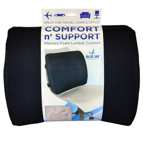 Blue Jay Memory Foam Lumbar Support Cushion with Adjustable Straps for Back Pain Relief - Black