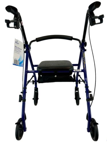 ROLL WITH ME Blue Steel Rollator with 6-inch Wheels, Padded Seat & Storage Pouch - Case of 2