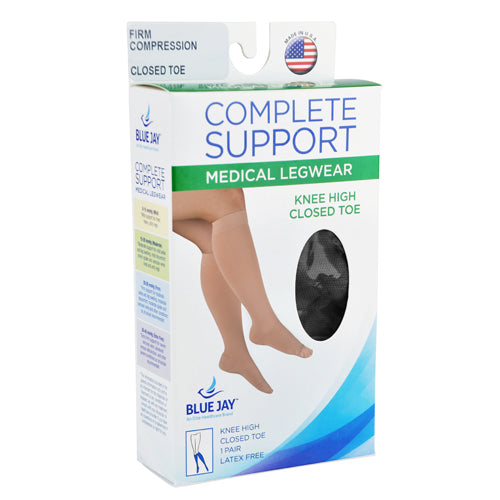 Firm Compression Stockings 20-30 mmHg Below Knee Closed Toe - Black, Medium