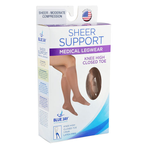 Ladies' Beige Sheer Firm Compression Knee High Stockings 20-30 mmHg