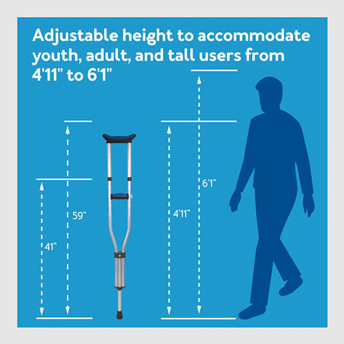 Carex Folding Crutches - Lightweight Aluminum, Adjustable Height, Universal Size Pair