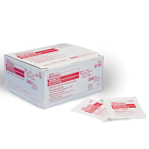 Webcol Alcohol Prep Pads, 70% Isopropyl, Sterile Medium 2-Ply, Box of 200