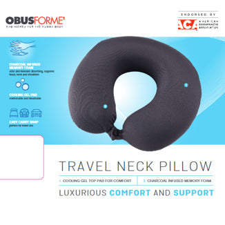 Charcoal Infused Memory Foam Travel Neck Pillow, Odor & Moisture Absorbent Support Cushion