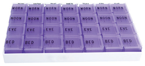 MediChest 7-Day Pill Organizer with Braille, 4 Compartments Per Day