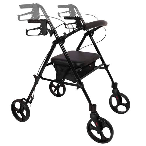 ProBasics Deluxe Aluminum Rollator, Height Adjustable, Padded Seat, 300 lb Capacity, Black