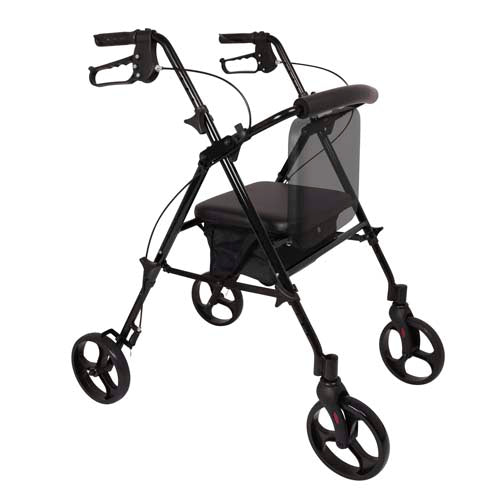 ProBasics Deluxe Aluminum Rollator, Height Adjustable, Padded Seat, 300 lb Capacity, Black