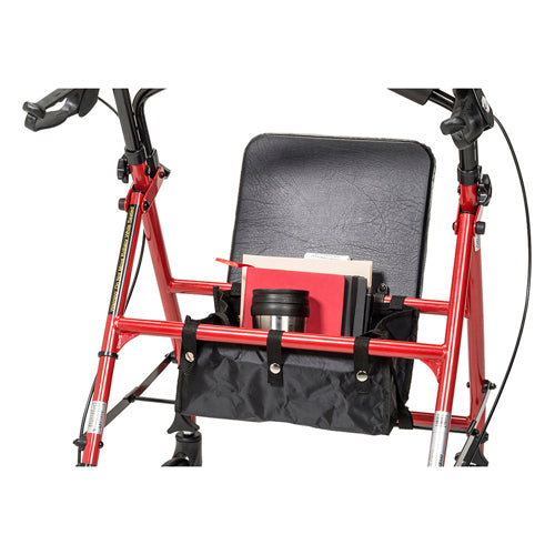 Red Steel Rollator Walker with 6" Wheels, Padded Seat, and Storage Pouch