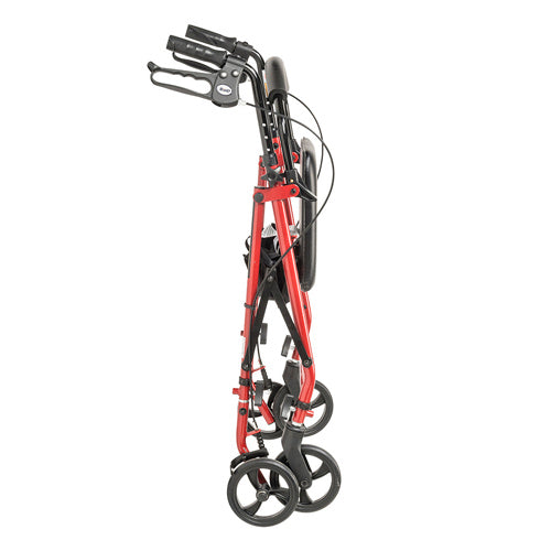 Red Steel Rollator Walker with 6" Wheels, Padded Seat, and Storage Pouch