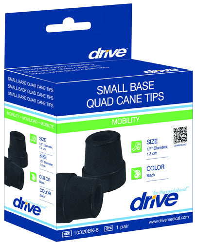 Drive Cane Tips 1/2 Inch for Small Base Quad Canes, Black, 4 Count