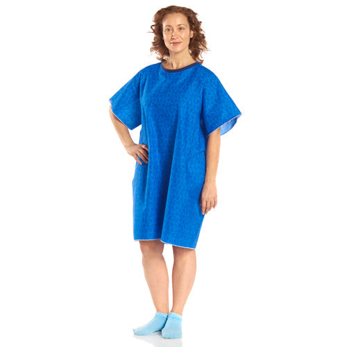 Snapwrap Reusable Patient Exam Gown - Blue Marble Print, Cotton/Polyester Plisse