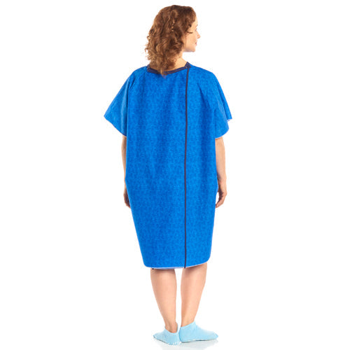 Snapwrap Reusable Patient Exam Gown - Blue Marble Print, Cotton/Polyester Plisse