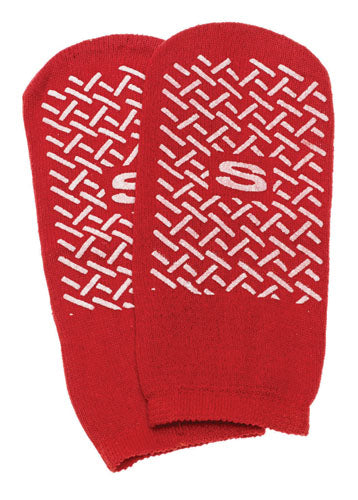 Red Slipper Socks for Kids Size 4-6 - Non-Slip Terry Cloth Hospital Socks