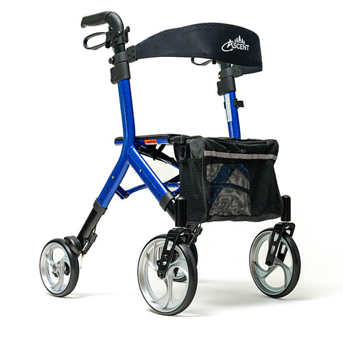 Ascent Euro-Style Rollator - Cobalt Blue - Lightweight 4-Wheel Walker with Adjustable Seat & Backrest