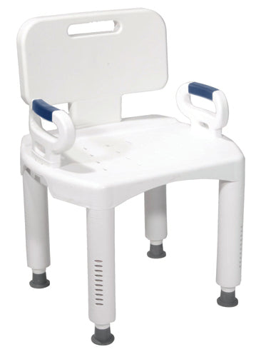 Bath Bench Premium Series with Back and Arms, Tool-Free Adjustable Height, 350 lb Capacity