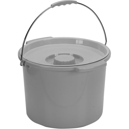 12 Quart Gray Commode Pail with Tight Fitting Lid and Wire Handle
