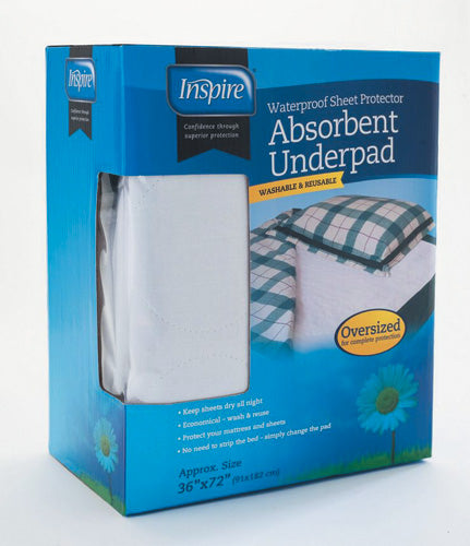 Inspire Reusable Incontinence Underpad, Oversize 36 x 72, Absorbent Bed Protection
