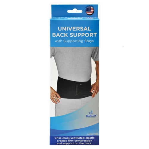 Blue Jay Back Support Brace with Flexible Stays, Adjustable Compression, Universal Fit, Black