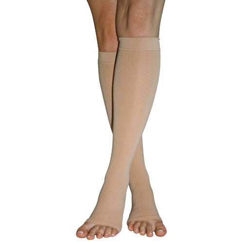 Blue Jay 30-40 mmHg Compression Stockings, Large, Open Toe, Beige, Below Knee