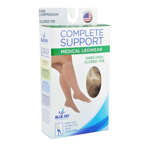 Blue Jay 30-40 mmHg Compression Stockings - Below Knee Closed Toe - 2X-Large - Surgical Weight - Beige