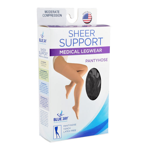 Ladies' Sheer Compression Pantyhose 15-20 mmHg - Black Queen Size for Varicose Vein Relief
